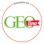 GEOlino-Logo mit dem Text „Entwickelt mit“ darüber in einer kreisförmigen orangefarbenen Umrandung, die an die pulsierende Energie einer Stadtrallye im Berliner Tiergarten erinnert.