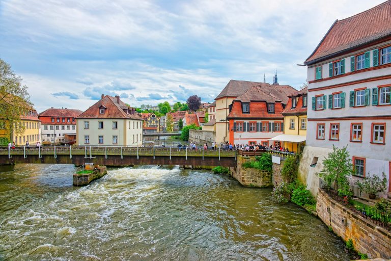 View to Bridge over Regnitz River in Bamberg